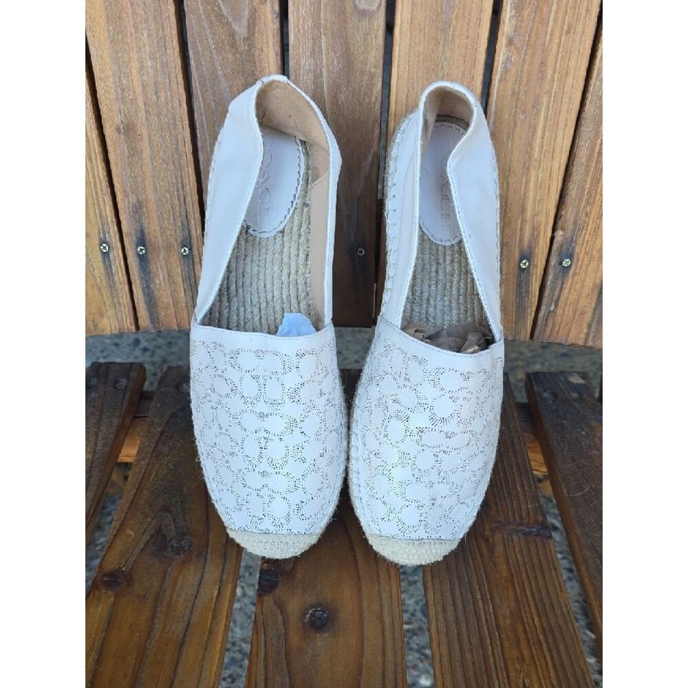 Coach Cream Logo Espadrille Slip-On Flats Size 9 - Picture 2 of 11